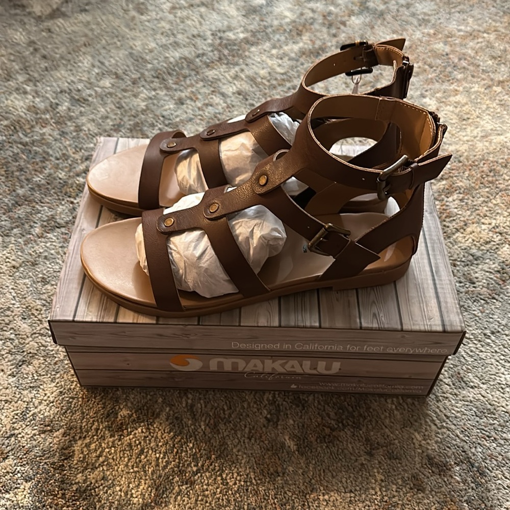 Brown Gladiator Sandals with Wedge Heel - Picture 2 of 2